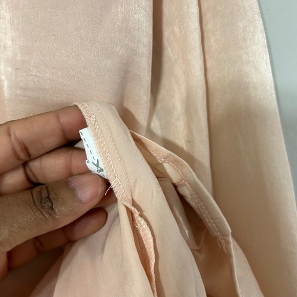 ZARA BASIC Womens Pink Satin V Neck Long Sleeve Blouse Top S - Picture 6 of 7